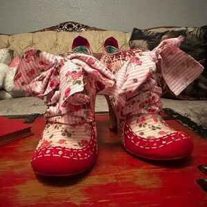 Irregular Choice Red Floral Heels with Bow